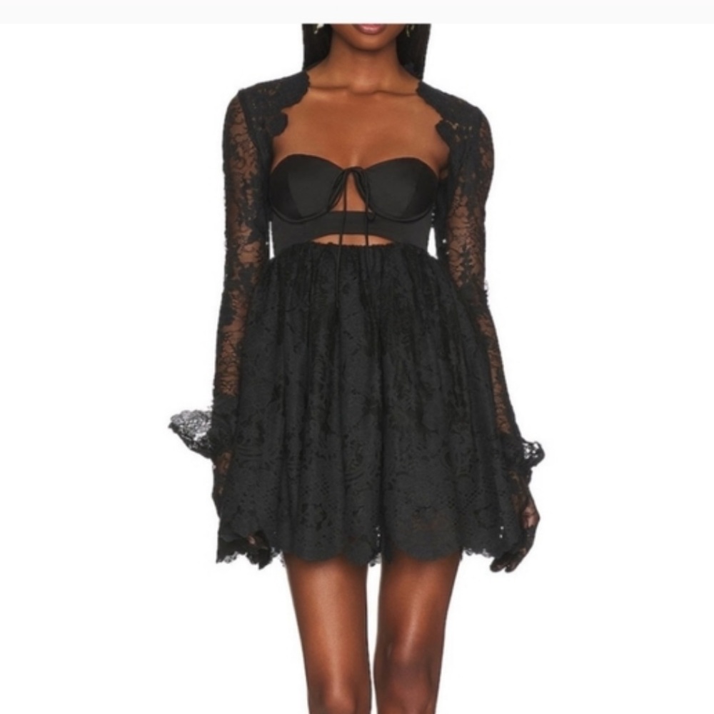 For Love And Lemons Regina Black Mini Dress Sz Small $298 Revolve Lace Short - Picture 3 of 5